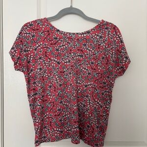 Banana Republic Red Floral Short Sleeve Top